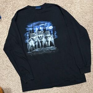 Croft & Barrow Black Wolf Pack Long Sleeve Shirt